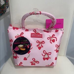 Betsey Johnson Pink & Red "Cherry Hearts & Bows" Insulated Lunch Tote Bag